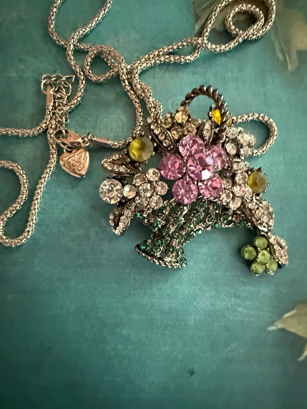 Betsy Johnson Floral Crystal Pendant Necklace - Pink & Green
